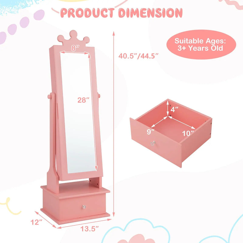 2-in-1 Kids Play Jewelry Armoire with Full Length Mirror and Drawers by DirectDeals