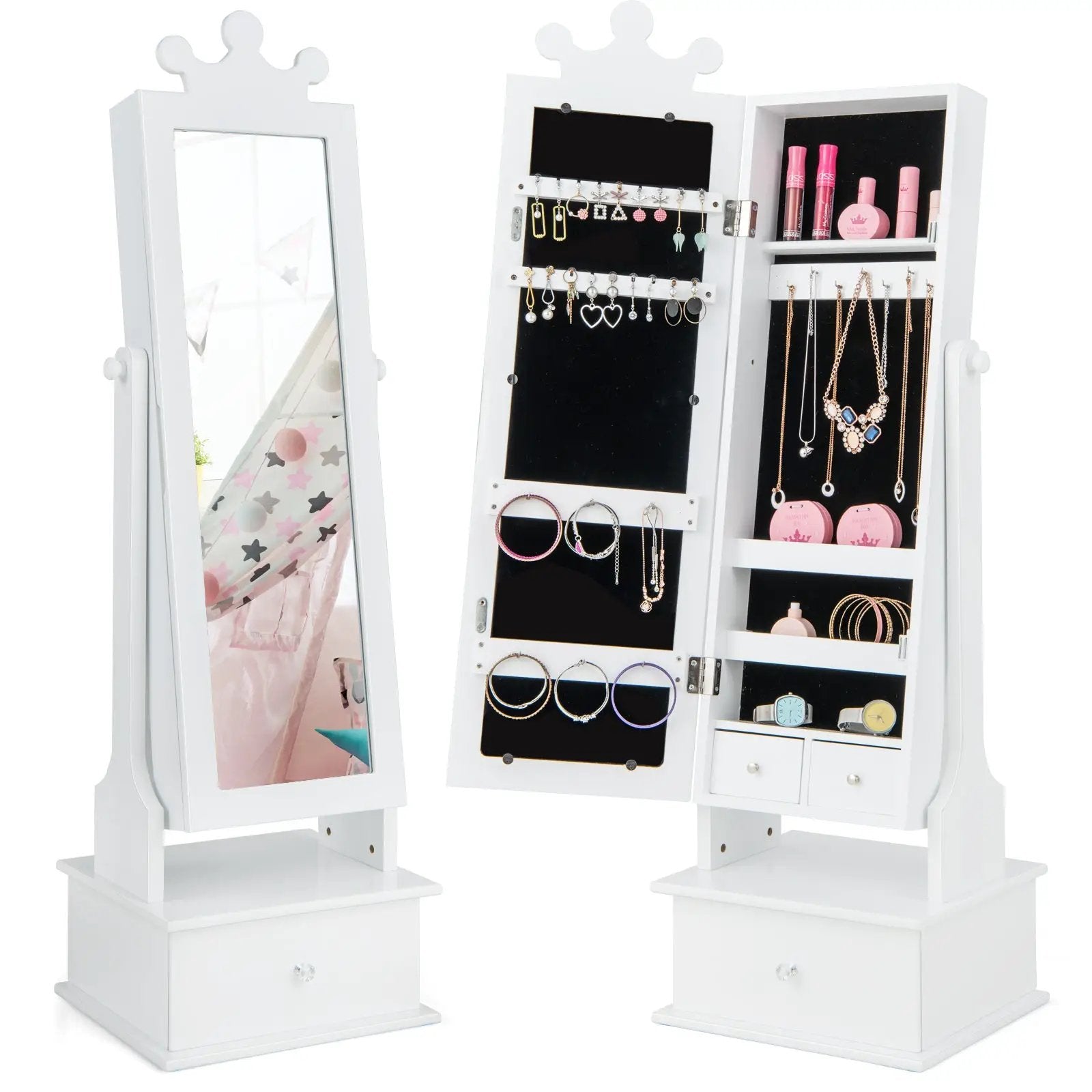 2-in-1 Kids Play Jewelry Armoire with Full Length Mirror and Drawers by DirectDeals