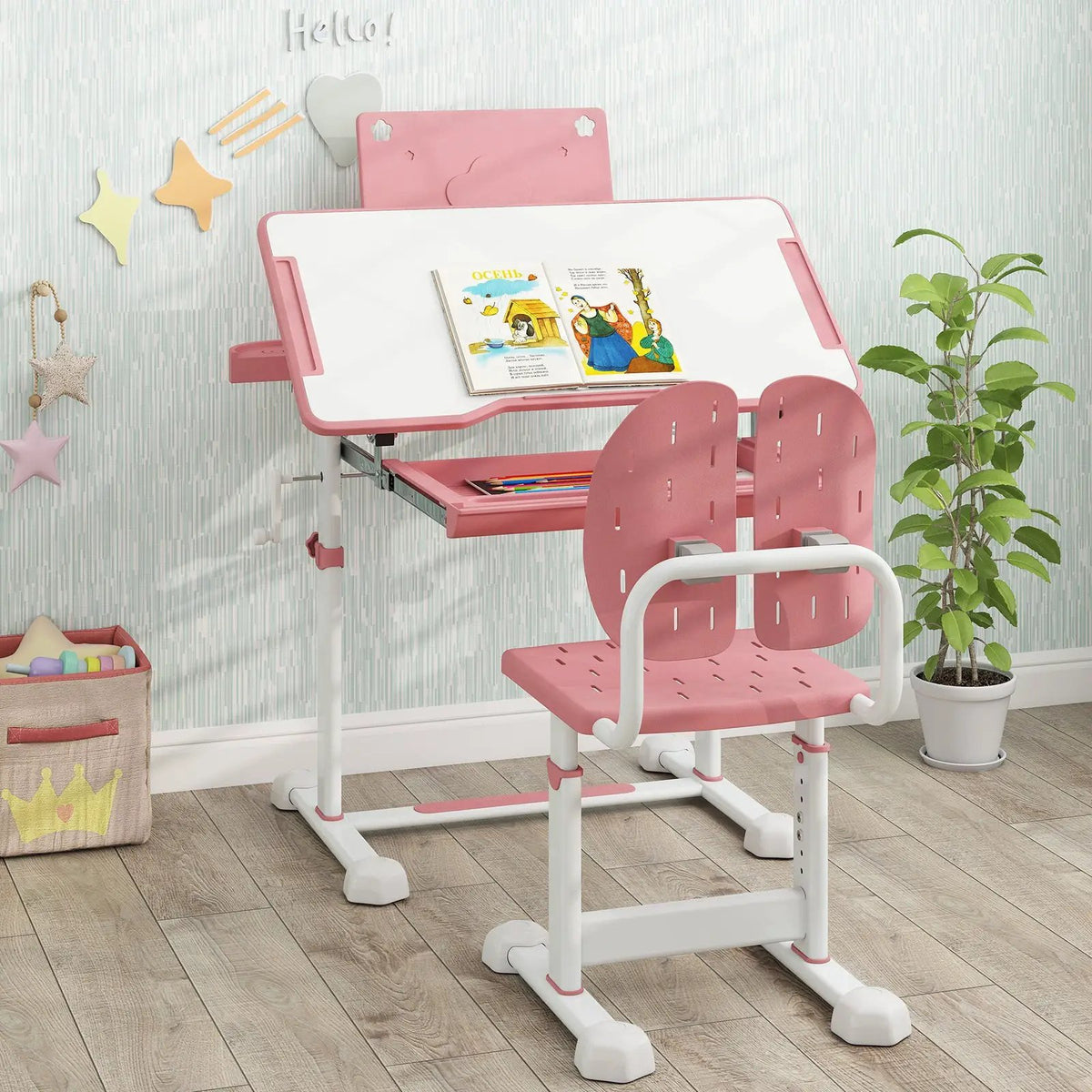Kid's Study Desk and Chair Set with Tilt Desktop and Book Stand, photo 5 of 24