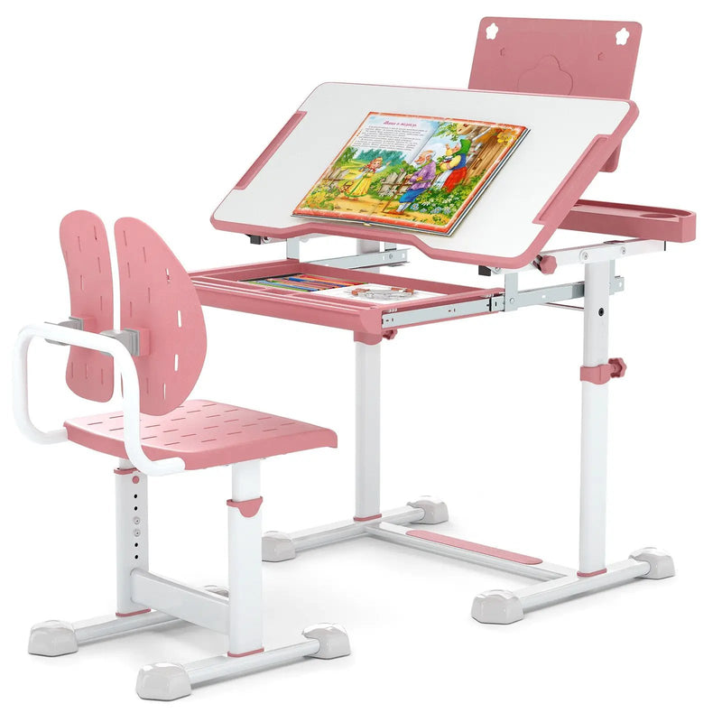 Kid's Study Desk and Chair Set with Tilt Desktop and Book Stand by DirectDeals