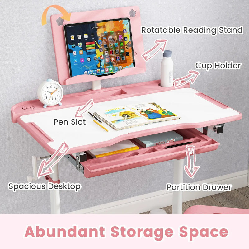 Kid's Study Desk and Chair Set with Tilt Desktop and Book Stand by DirectDeals