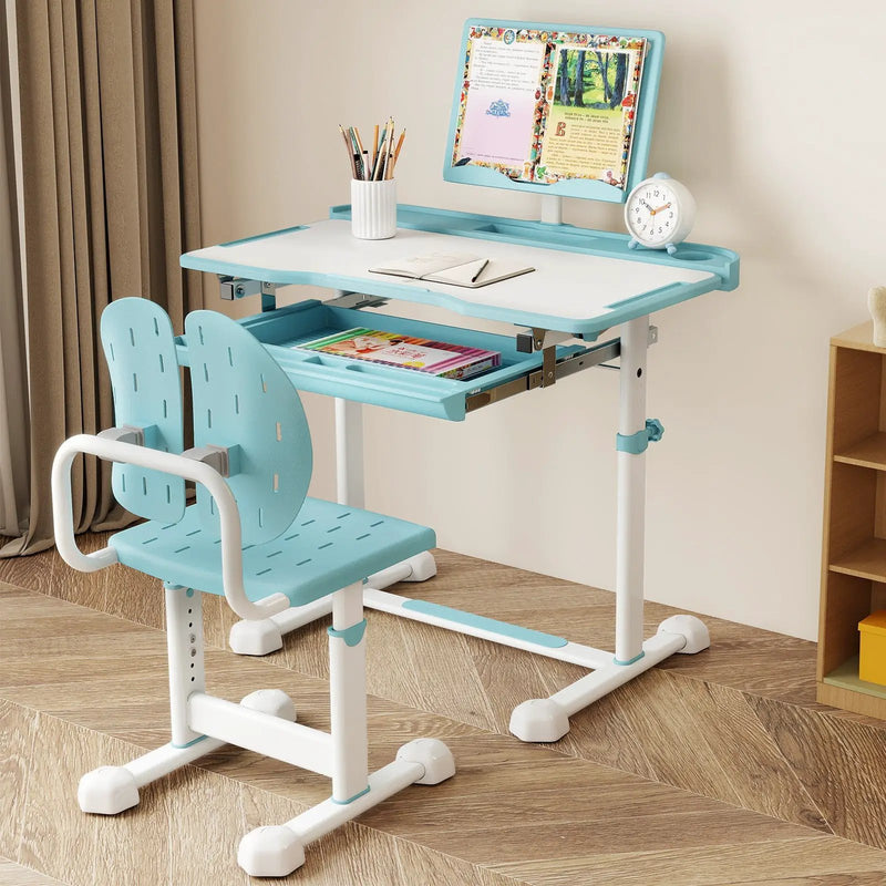 Kid's Study Desk and Chair Set with Tilt Desktop and Book Stand by DirectDeals