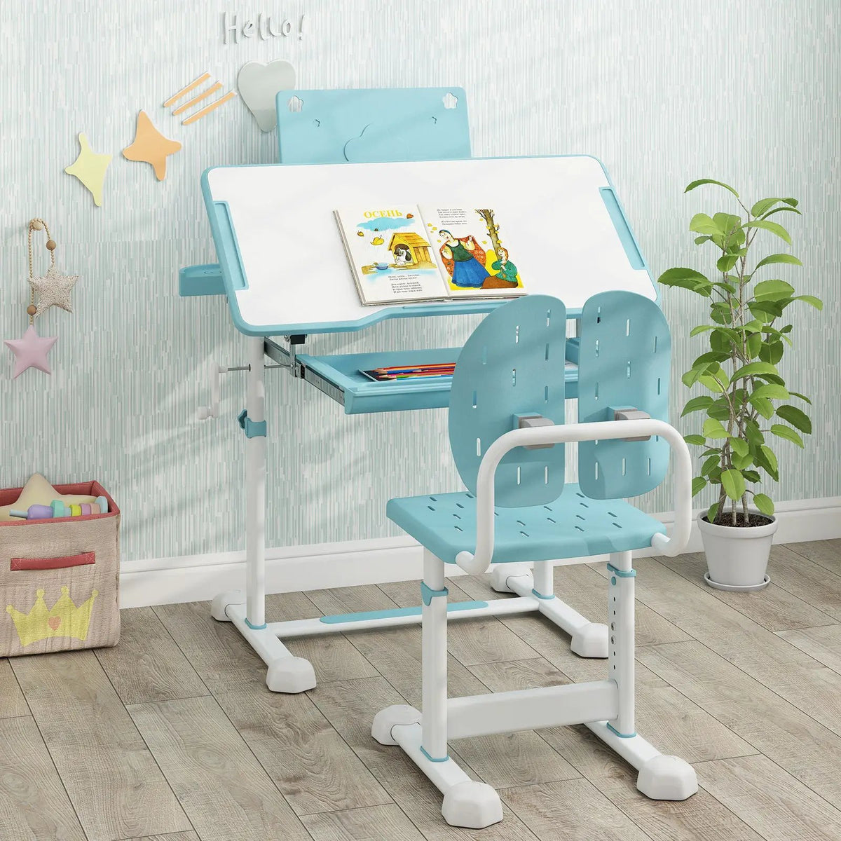Kid's Study Desk and Chair Set with Tilt Desktop and Book Stand, photo 6 of 24