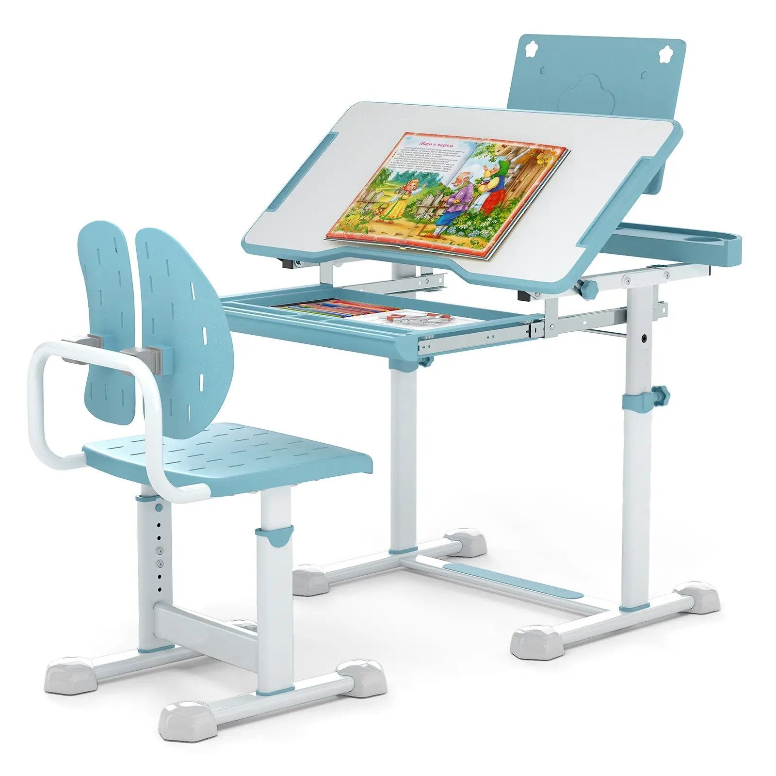 Kid's Study Desk and Chair Set with Tilt Desktop and Book Stand by DirectDeals