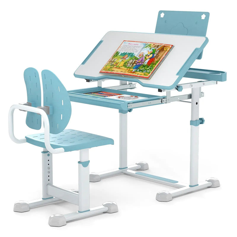 Kid's Study Desk and Chair Set with Tilt Desktop and Book Stand by DirectDeals