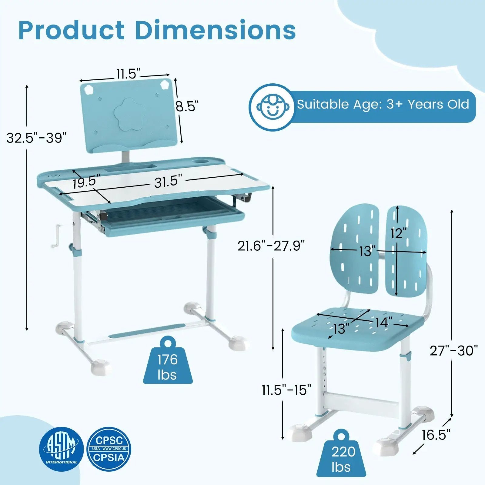 Kid's Study Desk and Chair Set with Tilt Desktop and Book Stand by DirectDeals