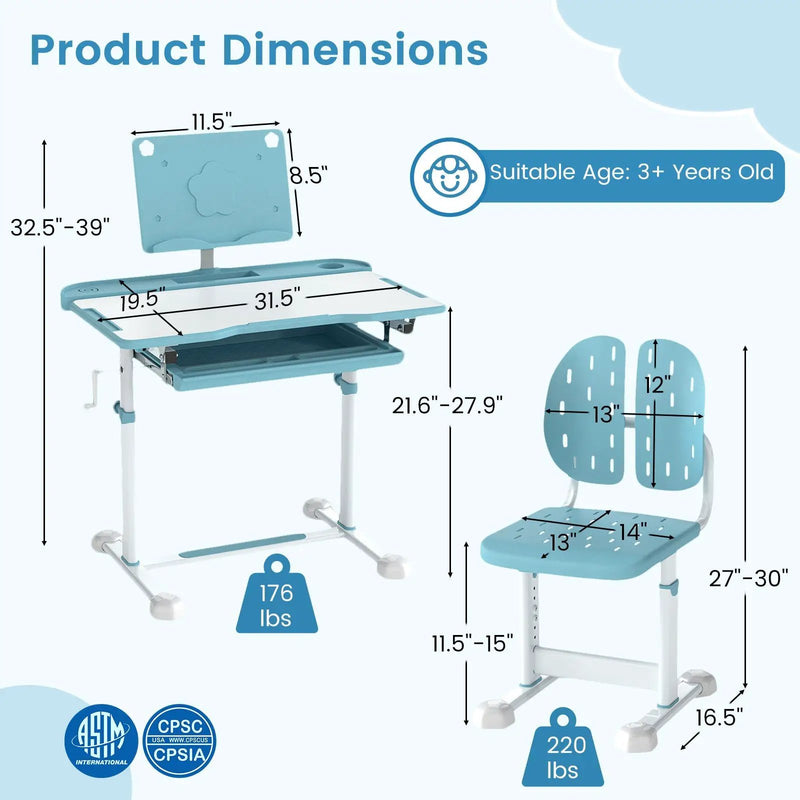 Kid's Study Desk and Chair Set with Tilt Desktop and Book Stand by DirectDeals