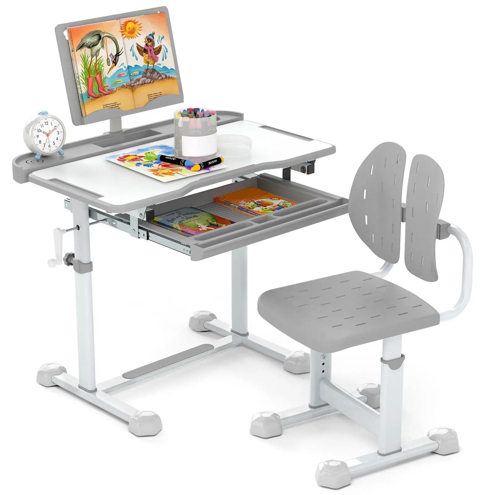 Kid's Study Desk and Chair Set with Tilt Desktop and Book Stand by DirectDeals
