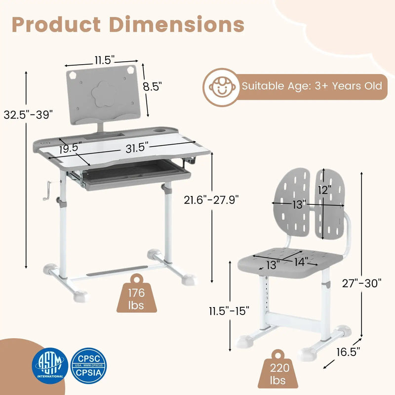 Kid's Study Desk and Chair Set with Tilt Desktop and Book Stand by DirectDeals