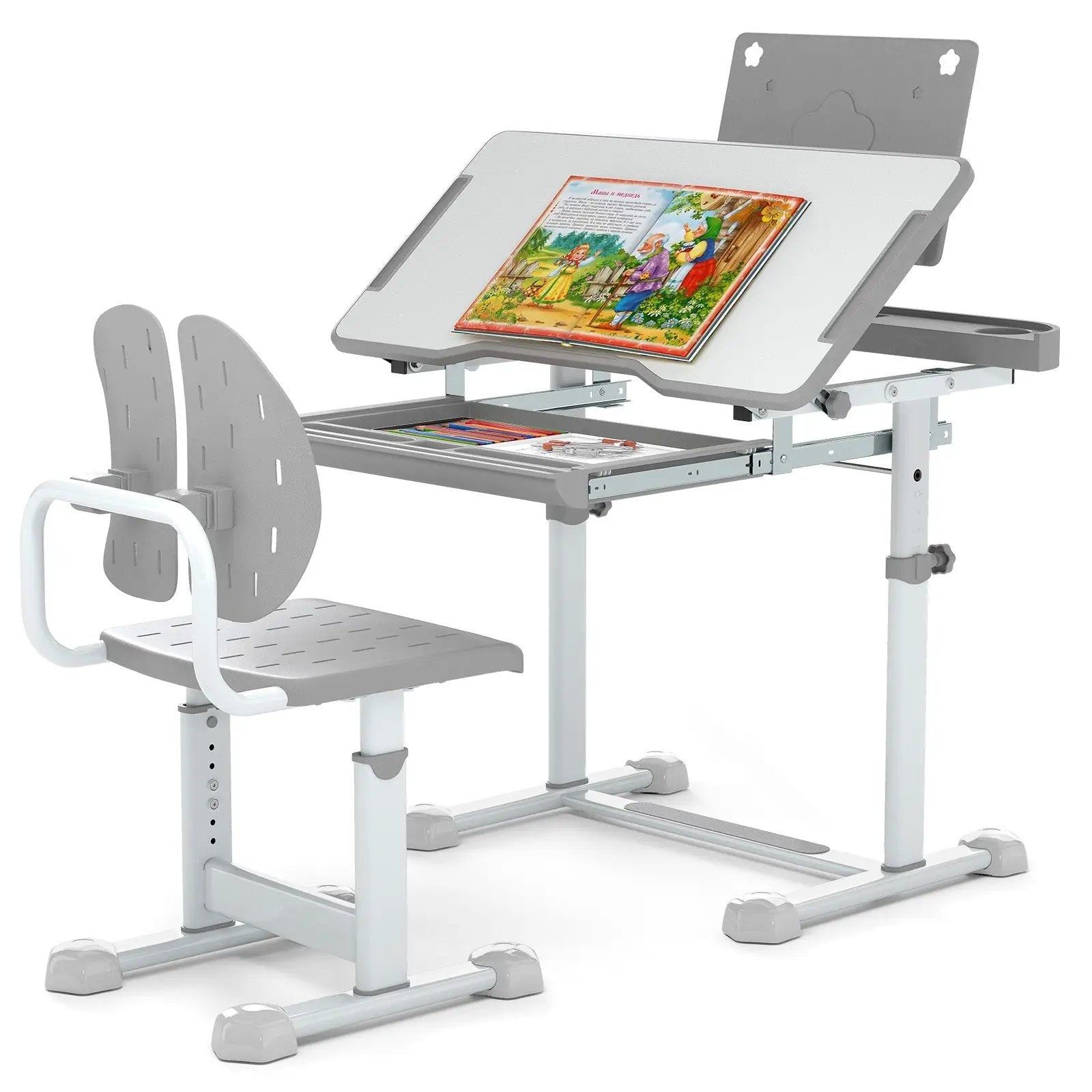 Kid's Study Desk and Chair Set with Tilt Desktop and Book Stand by DirectDeals