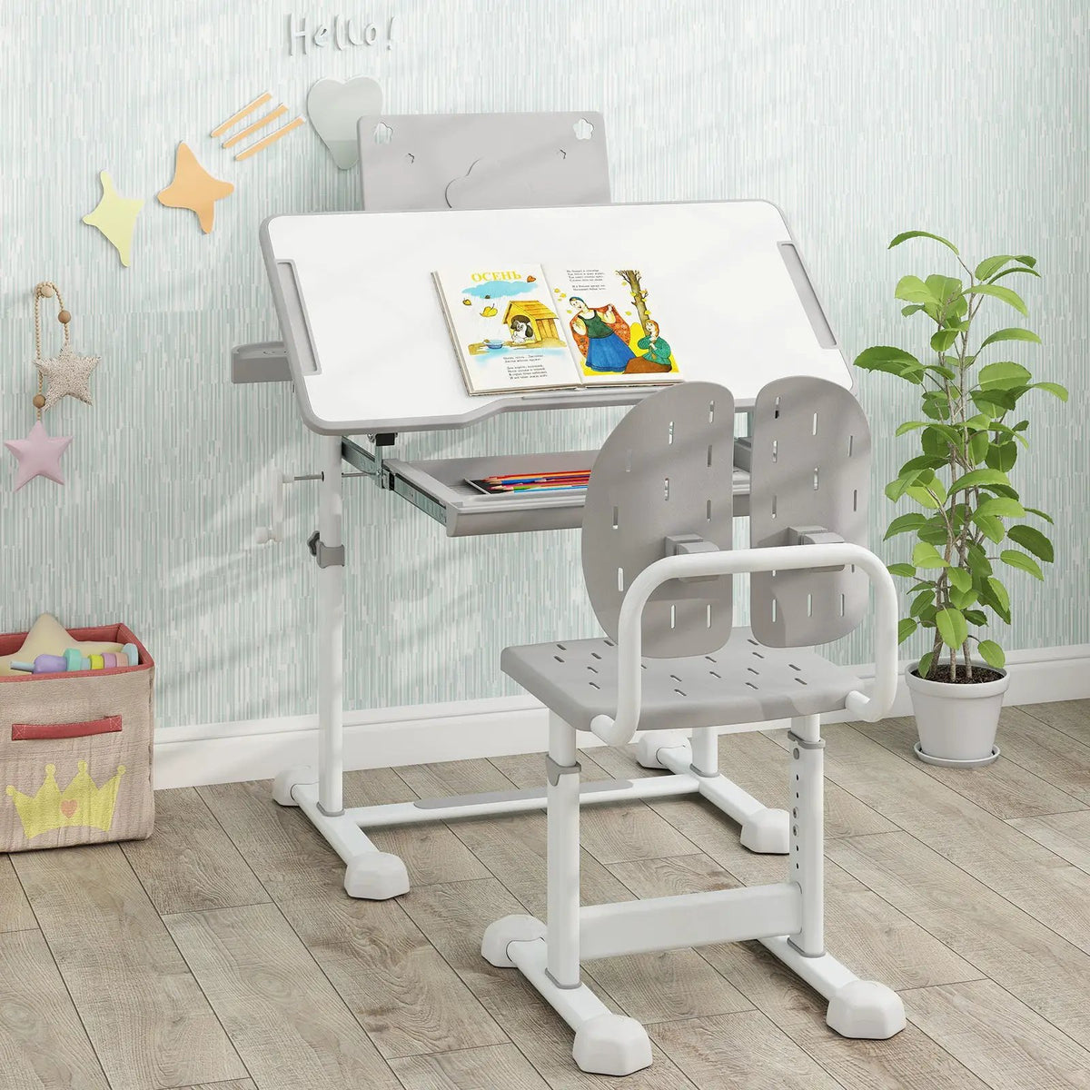Kid's Study Desk and Chair Set with Tilt Desktop and Book Stand, photo 4 of 24