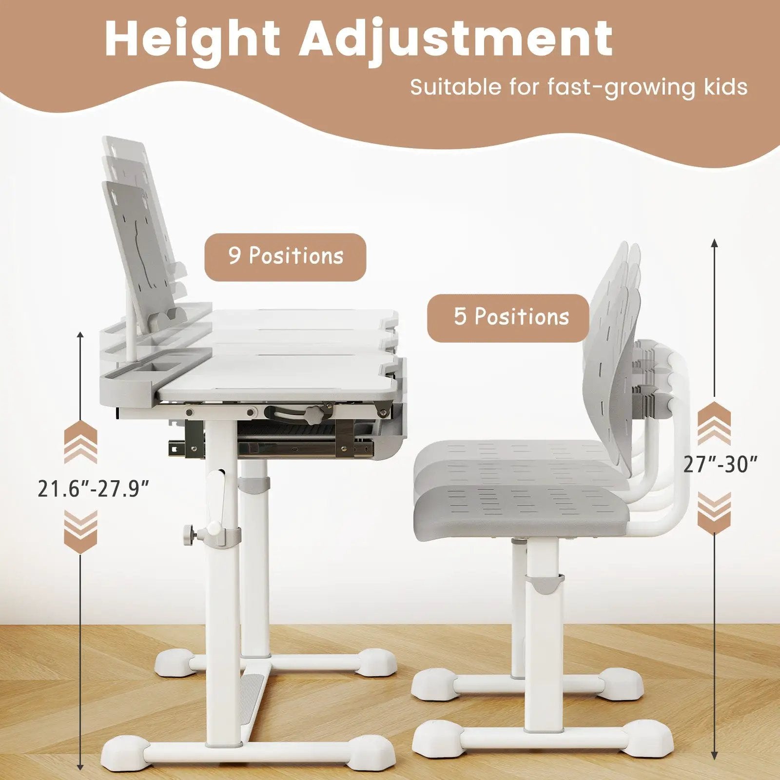 Kid's Study Desk and Chair Set with Tilt Desktop and Book Stand by DirectDeals