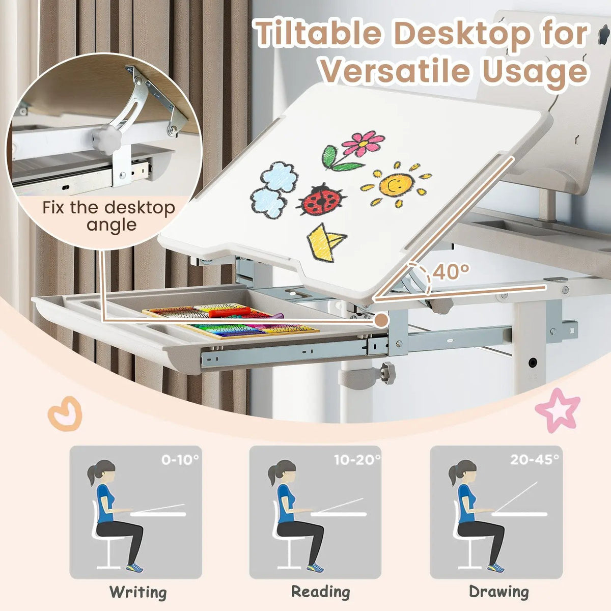 Kid's Study Desk and Chair Set with Tilt Desktop and Book Stand, photo 20 of 24