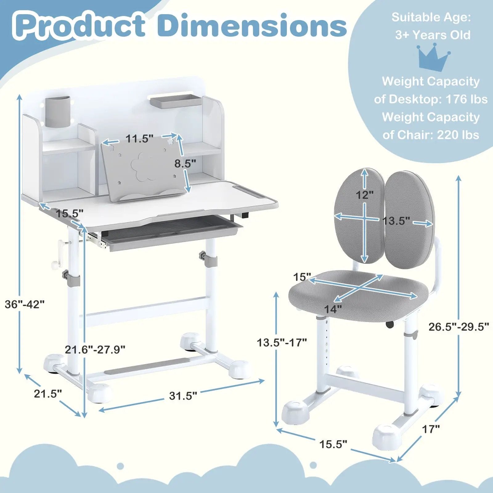 Kid's Study Desk and with Tilt Desktop and Pen Holder by DirectDeals