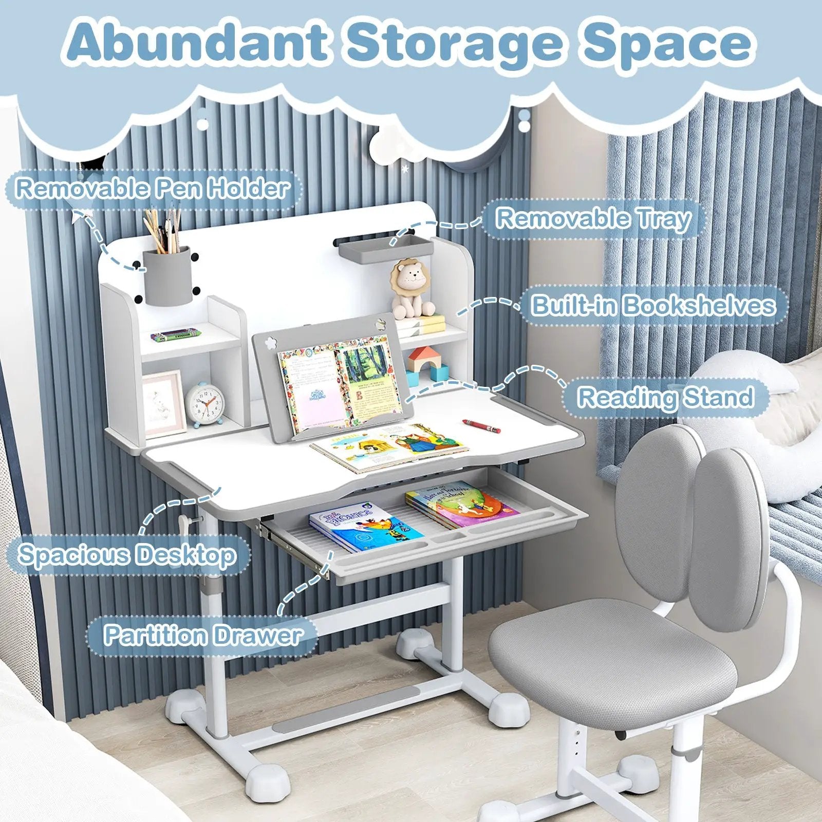 Kid's Study Desk and with Tilt Desktop and Pen Holder by DirectDeals