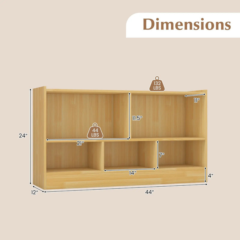 Kids 2-Shelf Bookcase 5-Cube Wood Toy Storage Cabinet Organizer by DirectDeals