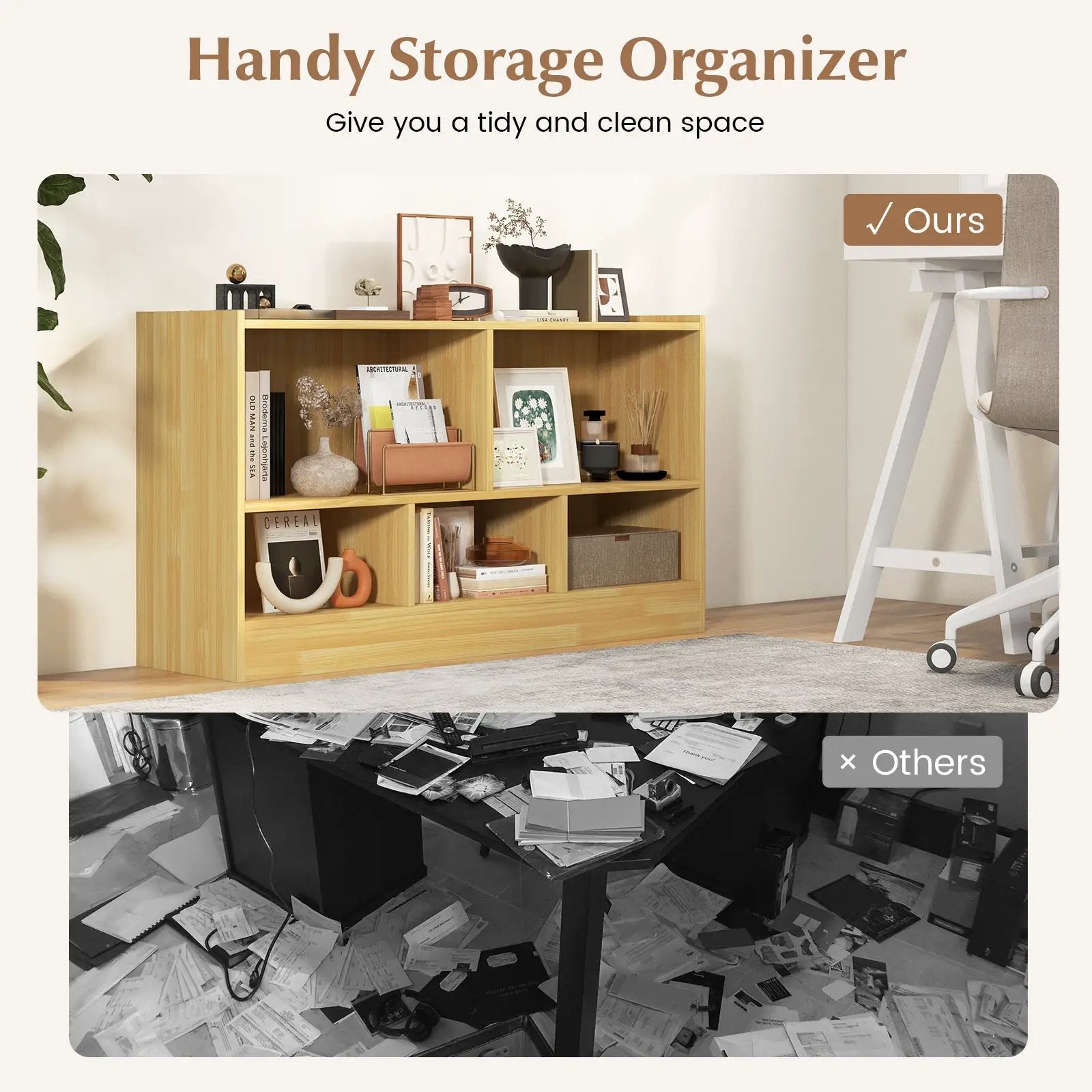 Kids 2-Shelf Bookcase 5-Cube Wood Toy Storage Cabinet Organizer by DirectDeals