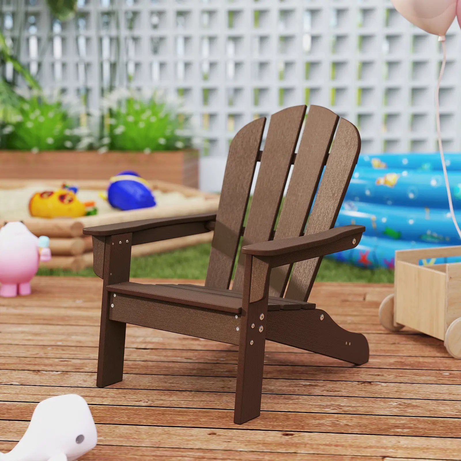 All-Weather HDPE Kid's Adirondack Chair with with High Backrest and Armrests-Brown by DirectDeals