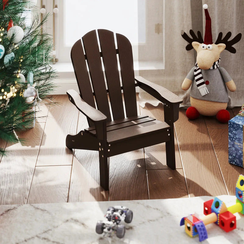 All-Weather HDPE Kid's Adirondack Chair with with High Backrest and Armrests-Brown by DirectDeals