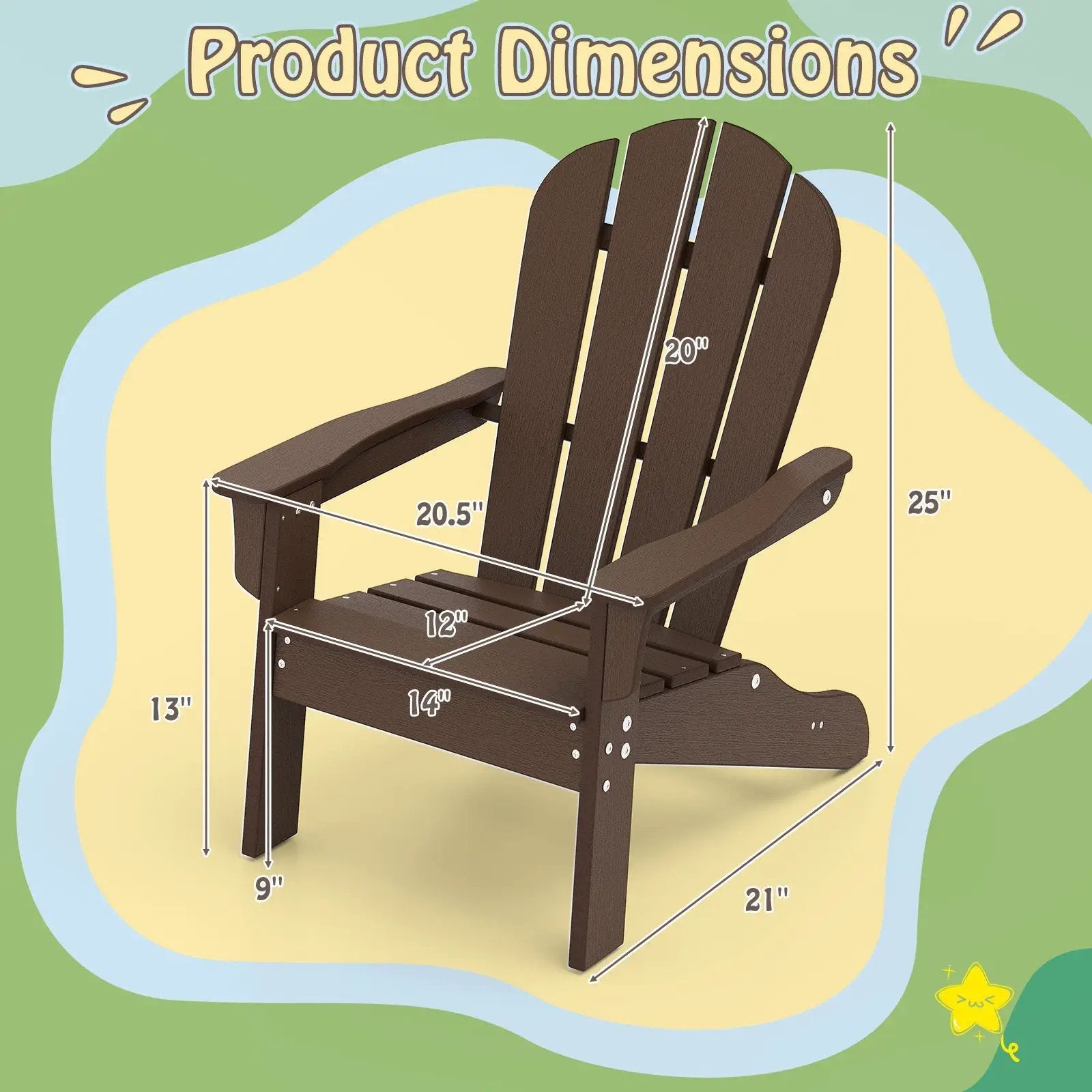 All-Weather HDPE Kid's Adirondack Chair with with High Backrest and Armrests-Brown by DirectDeals
