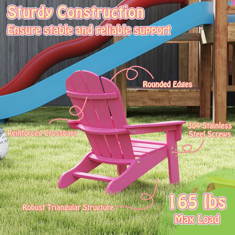 All-Weather HDPE Kid's Adirondack Chair with with High Backrest and Armrests-Pink by DirectDeals