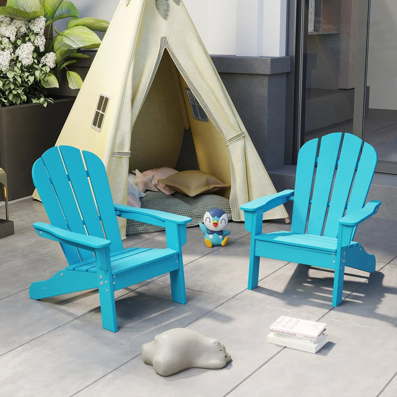All-Weather HDPE Kid's Adirondack Chair with with High Backrest and Armrests-Turquoise by DirectDeals