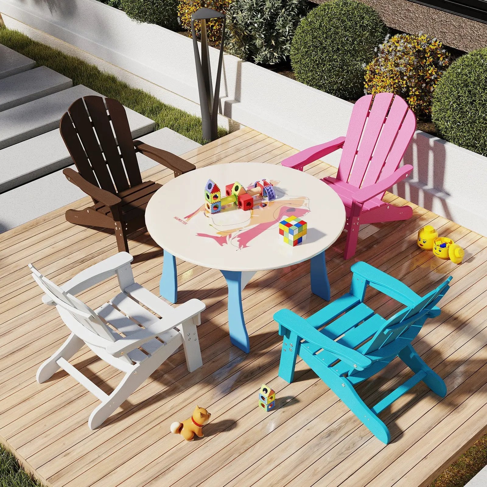 All-Weather HDPE Kid's Adirondack Chair with with High Backrest and Armrests-Turquoise by DirectDeals