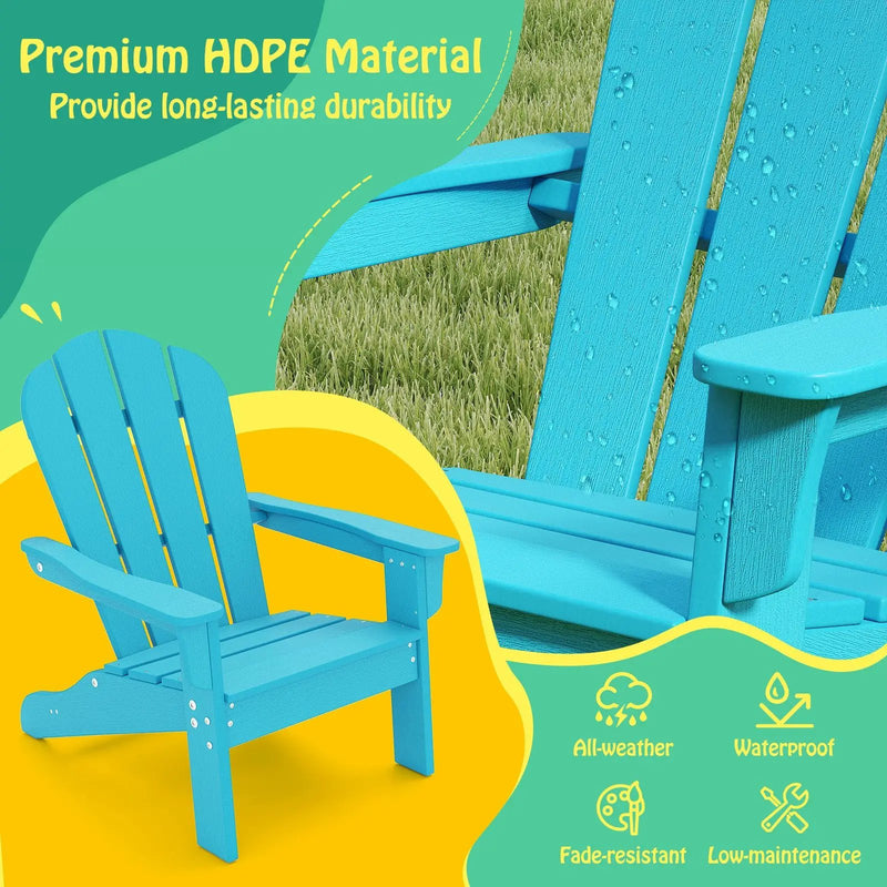 All-Weather HDPE Kid's Adirondack Chair with with High Backrest and Armrests-Turquoise by DirectDeals