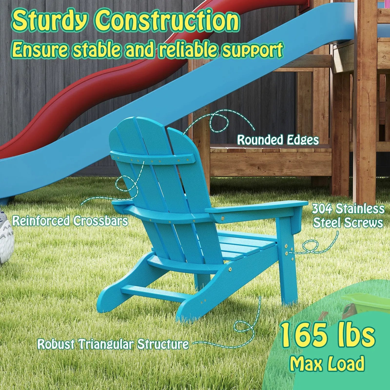 All-Weather HDPE Kid's Adirondack Chair with with High Backrest and Armrests-Turquoise by DirectDeals
