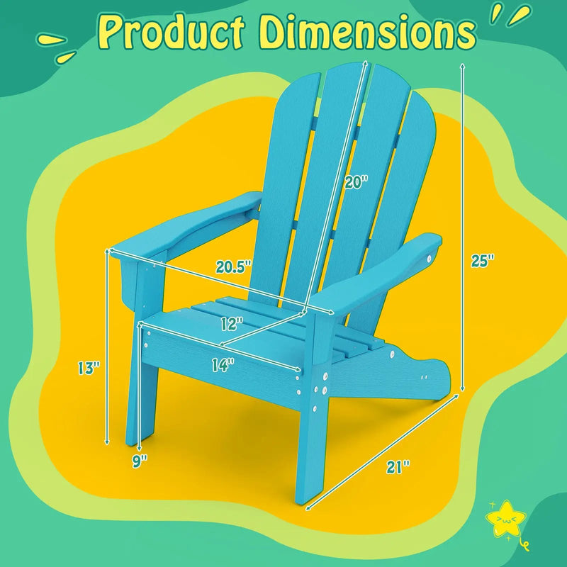All-Weather HDPE Kid's Adirondack Chair with with High Backrest and Armrests-Turquoise by DirectDeals