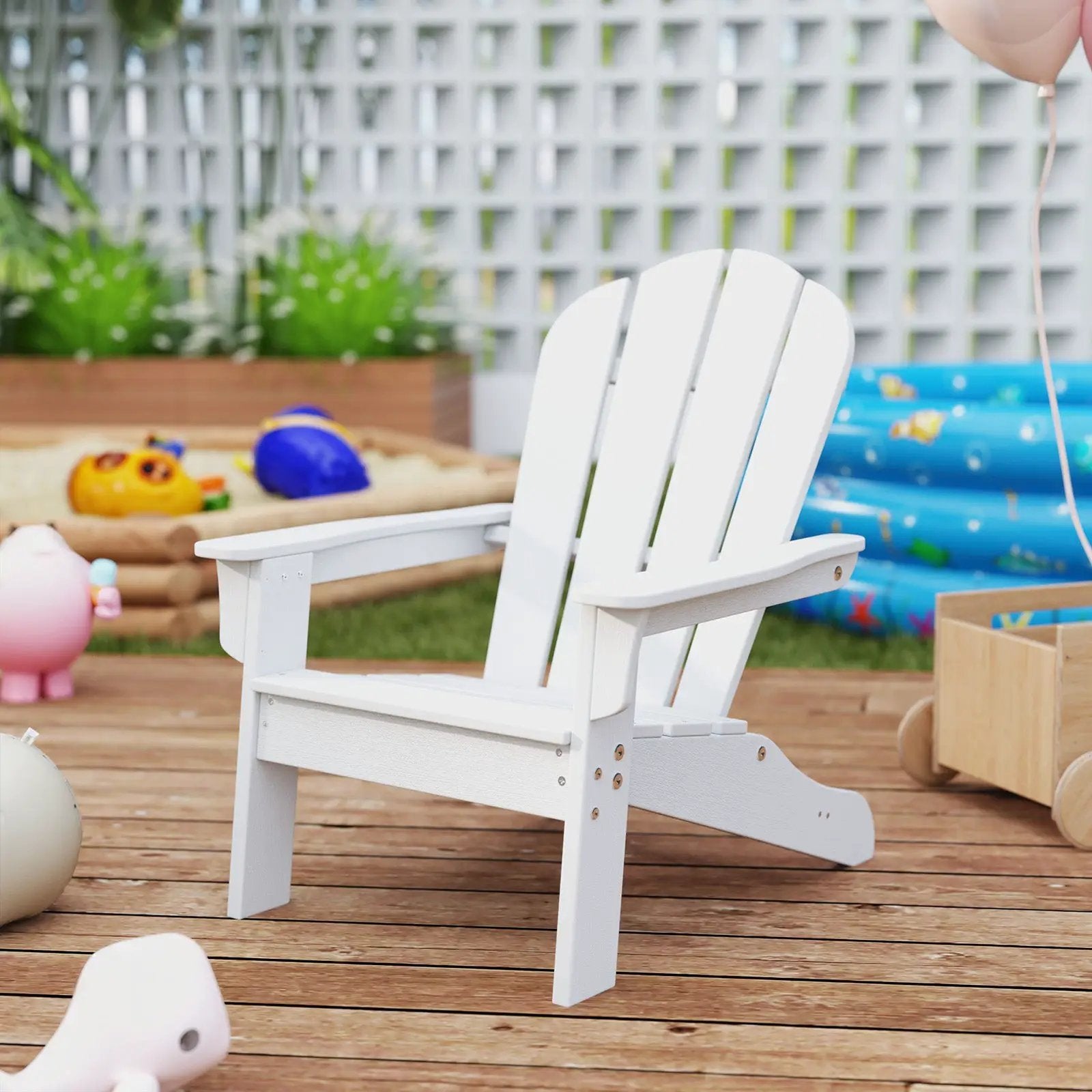 All-Weather HDPE Kid's Adirondack Chair with with High Backrest and Armrests-White by DirectDeals