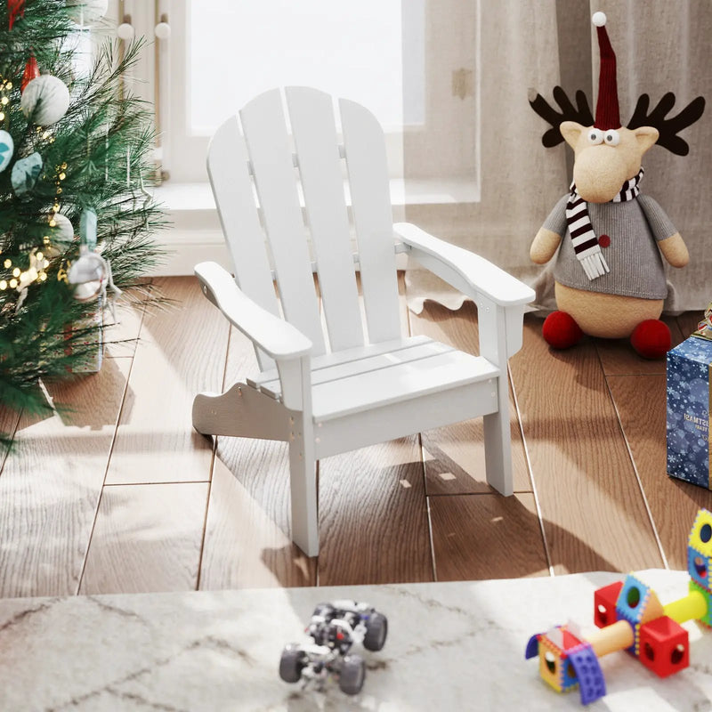 All-Weather HDPE Kid's Adirondack Chair with with High Backrest and Armrests-White by DirectDeals