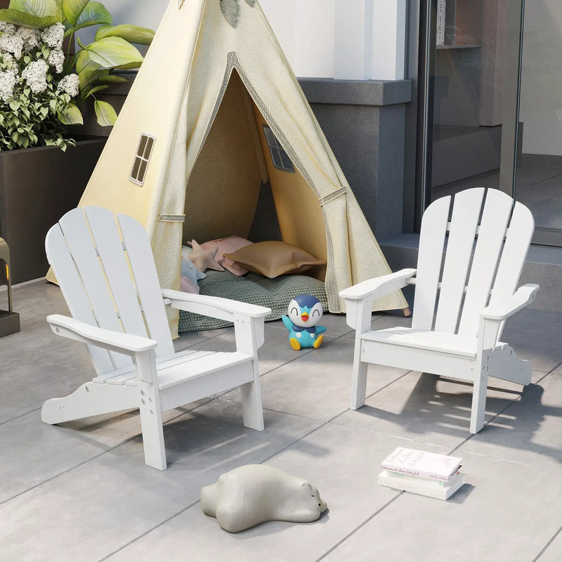 All-Weather HDPE Kid's Adirondack Chair with with High Backrest and Armrests-White by DirectDeals