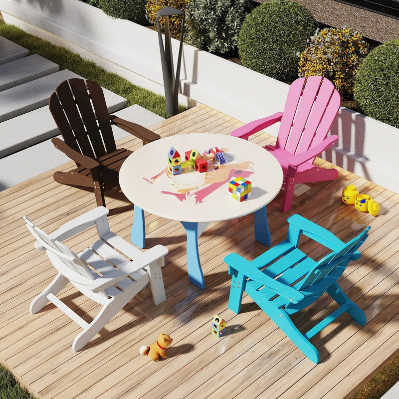 All-Weather HDPE Kid's Adirondack Chair with with High Backrest and Armrests-White by DirectDeals