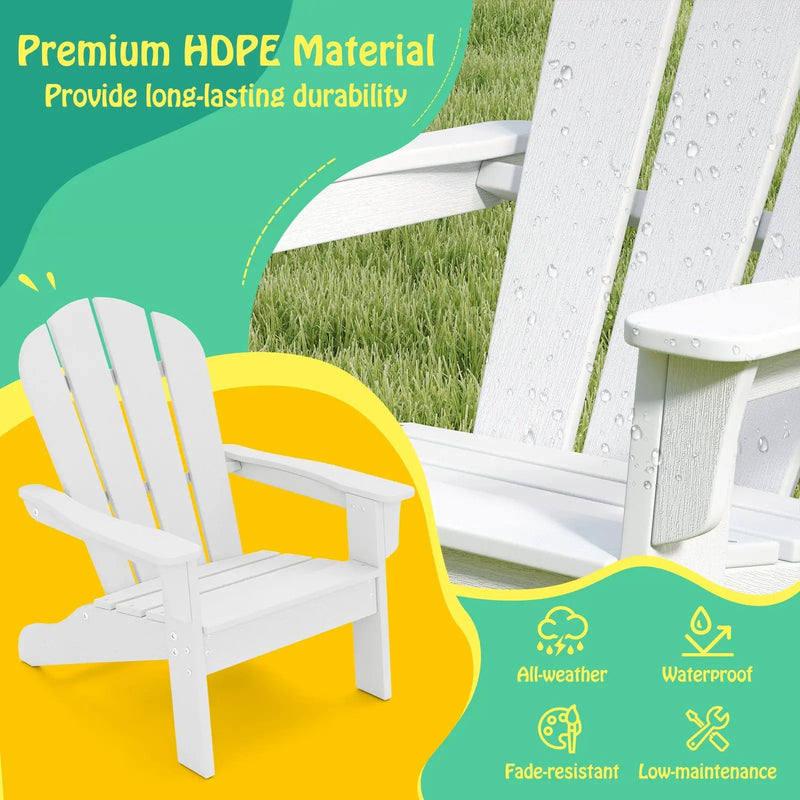All-Weather HDPE Kid's Adirondack Chair with with High Backrest and Armrests-White by DirectDeals