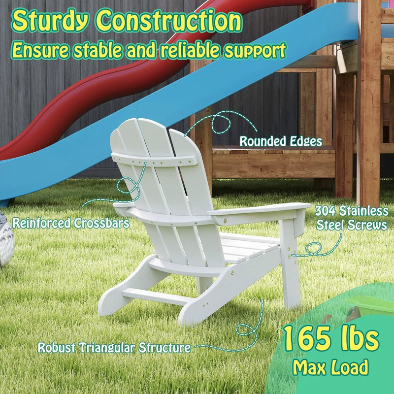 All-Weather HDPE Kid's Adirondack Chair with with High Backrest and Armrests-White by DirectDeals