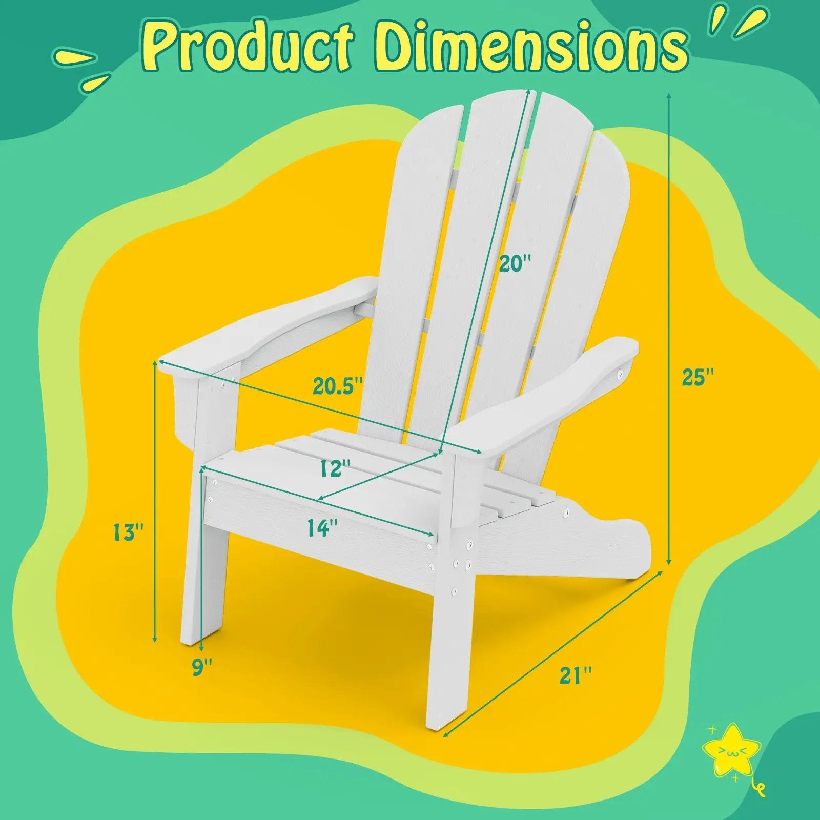 All-Weather HDPE Kid's Adirondack Chair with with High Backrest and Armrests-White by DirectDeals