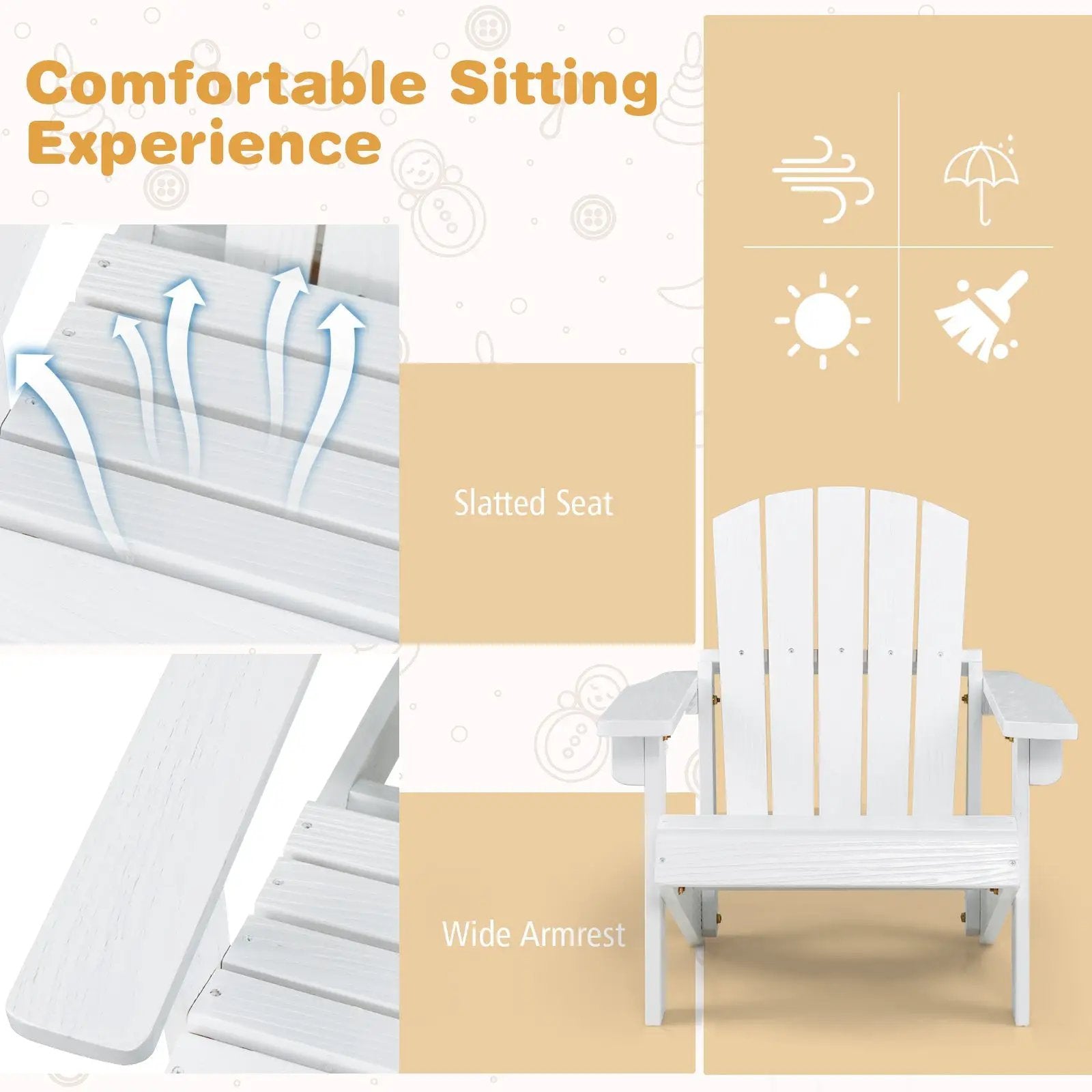 Kid's Adirondack Chair with High Backrest and Arm Rest by DirectDeals
