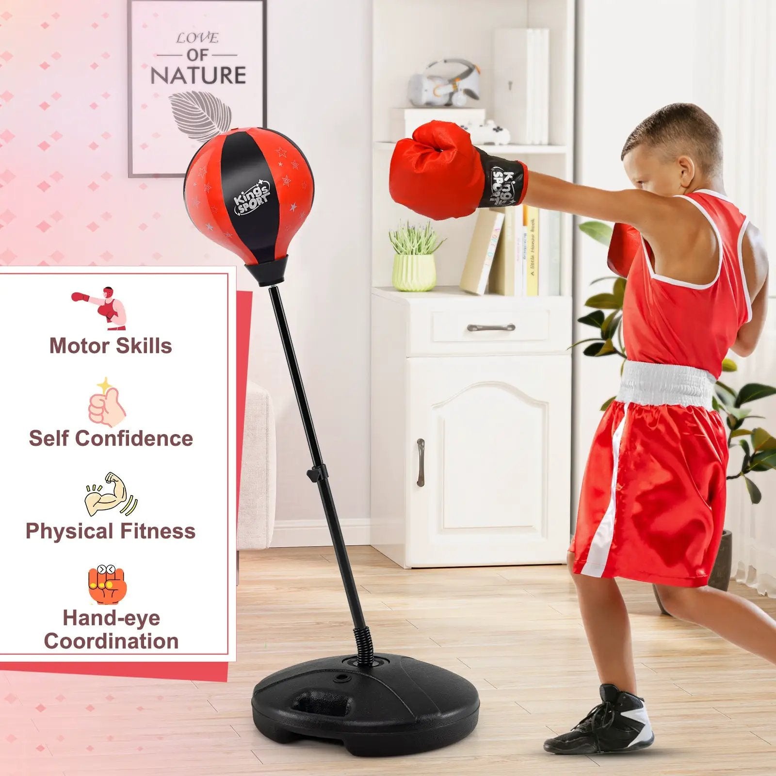 Kids Adjustable Stand Punching Bag Toy Set with Boxing Glove by DirectDeals