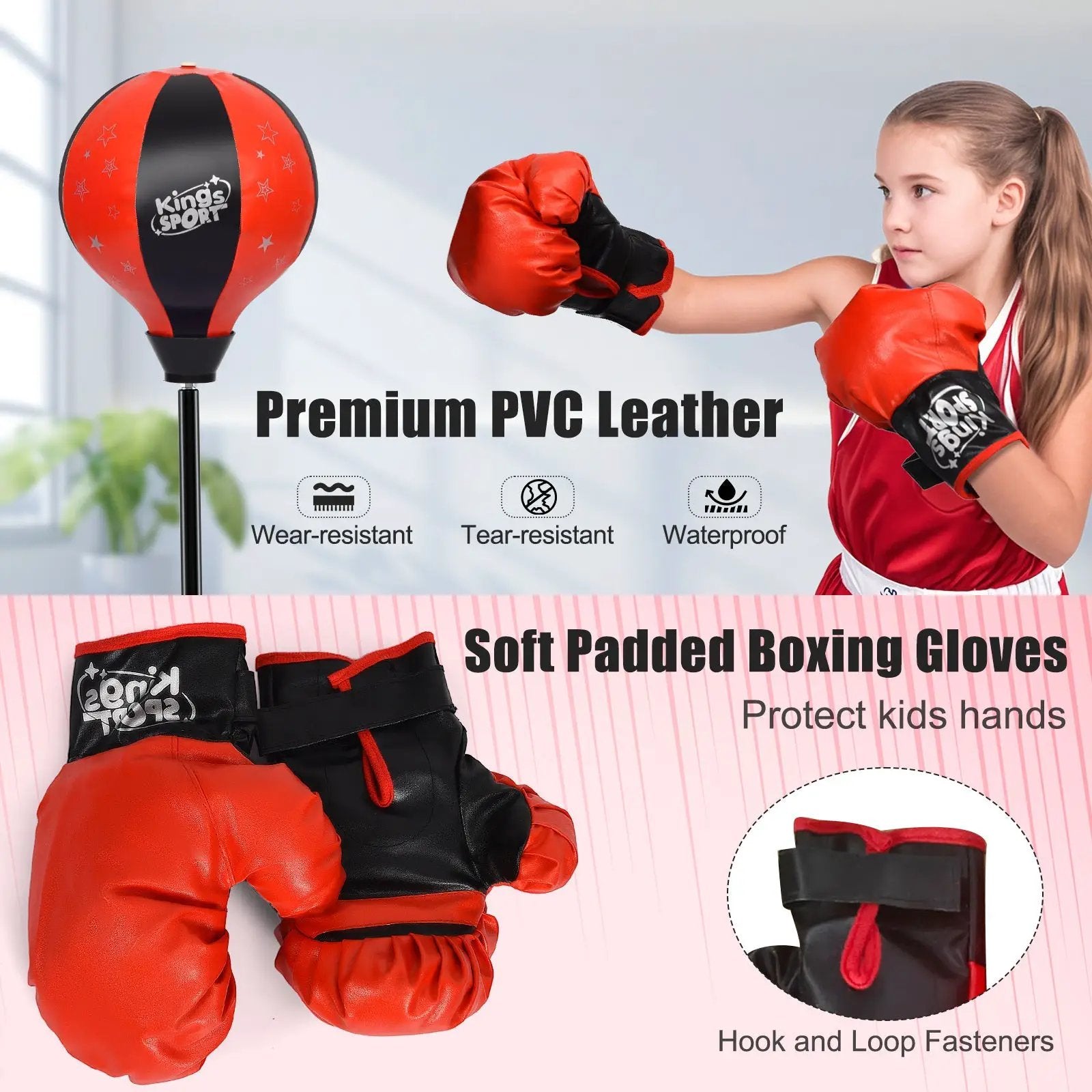 Kids Adjustable Stand Punching Bag Toy Set with Boxing Glove by DirectDeals