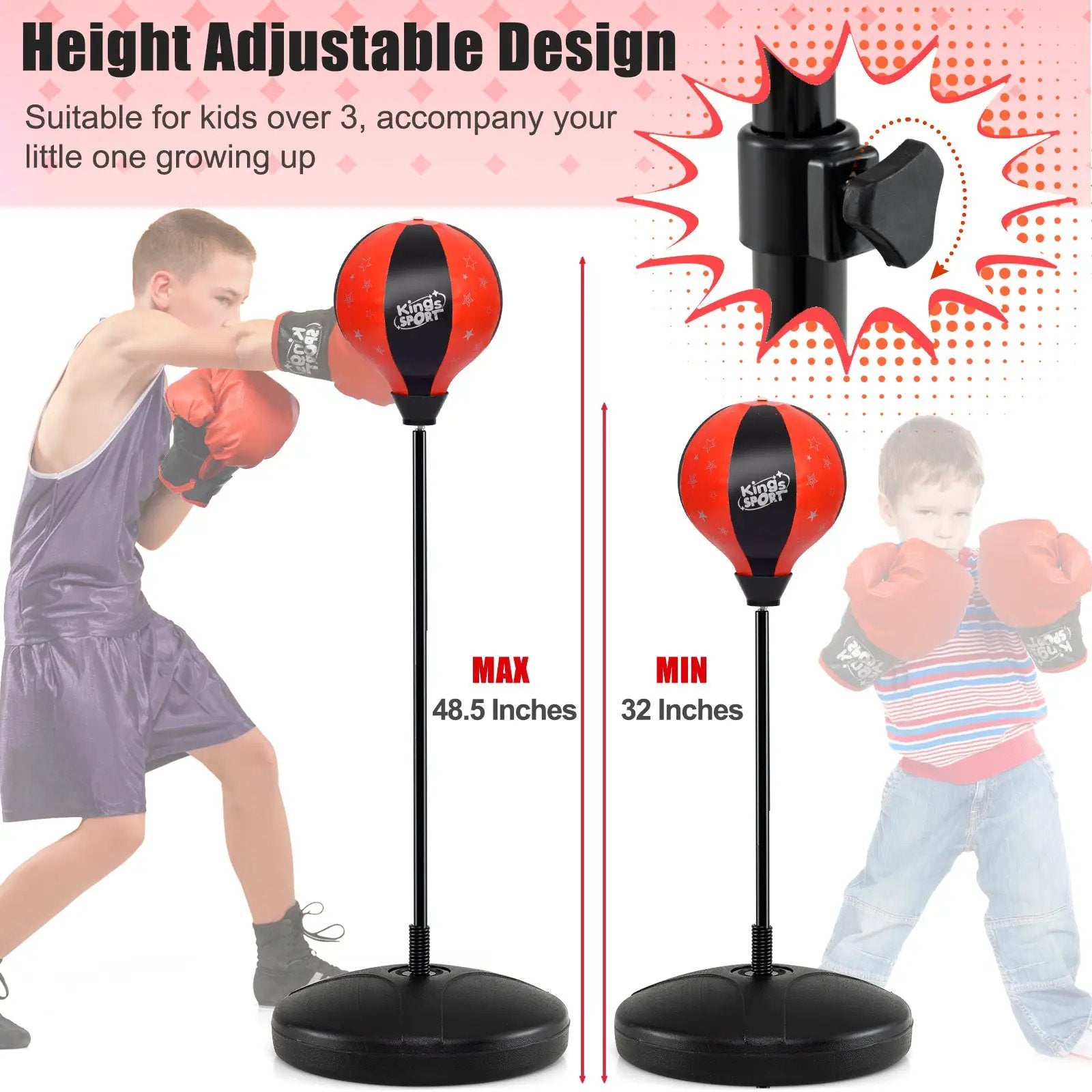 Kids Adjustable Stand Punching Bag Toy Set with Boxing Glove by DirectDeals