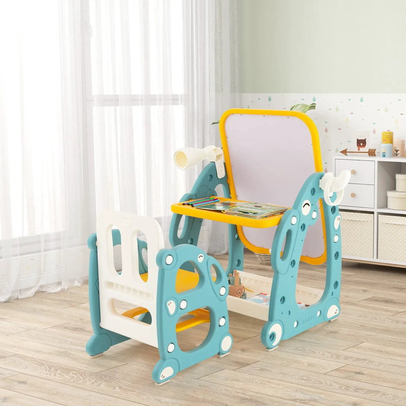 Kids Art Easel with Chair and 3-Level Adjustable Whiteboard-Multicolor by DirectDeals