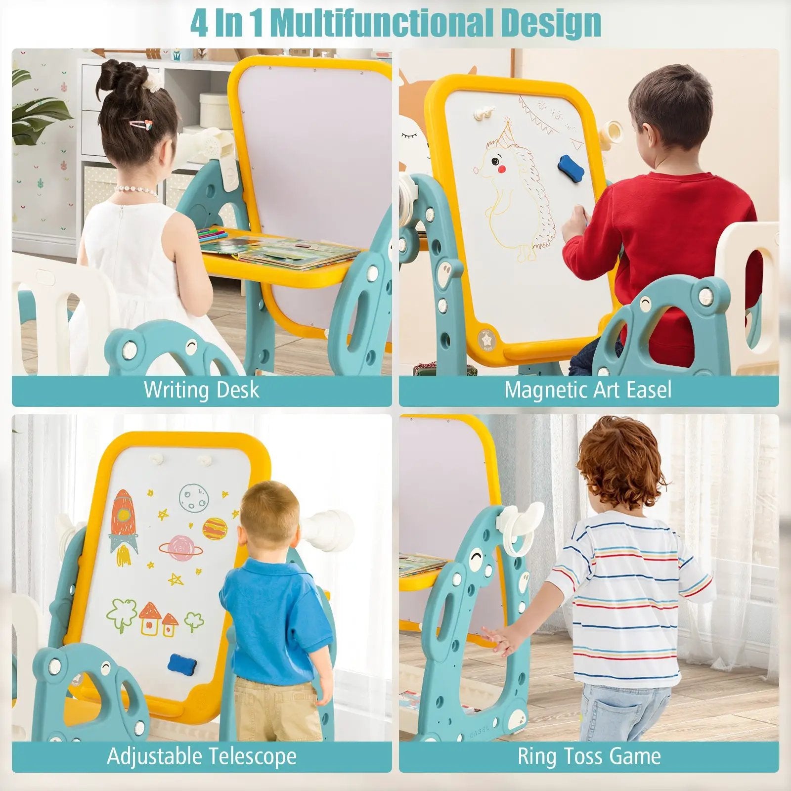 Kids Art Easel with Chair and 3-Level Adjustable Whiteboard-Multicolor by DirectDeals