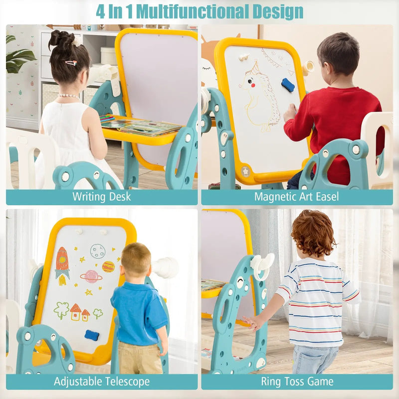 Kids Art Easel with Chair and 3-Level Adjustable Whiteboard-Multicolor by DirectDeals