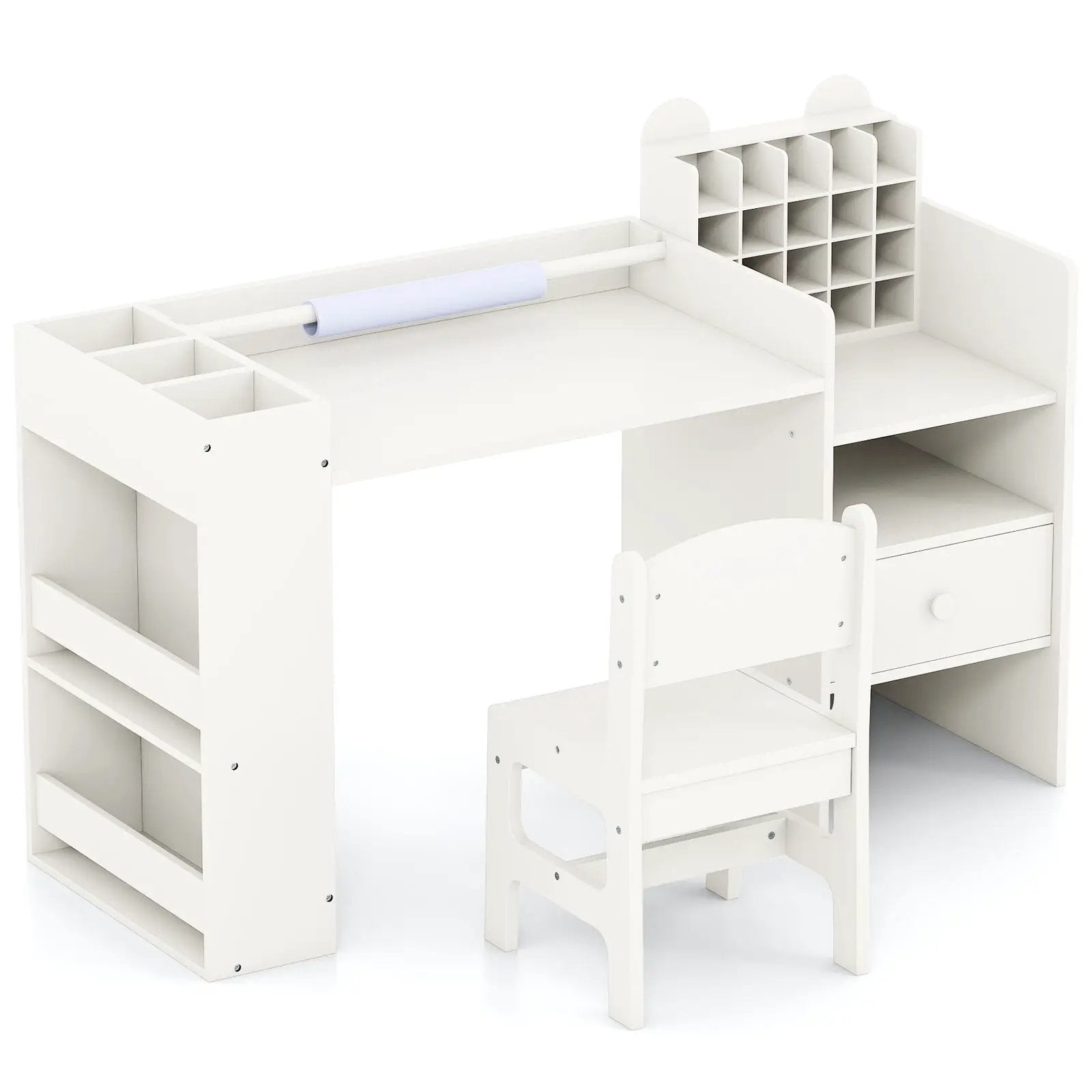 Kids Art Table and Chair Set with Detachable Paper Roll Holder and Cabinet by DirectDeals