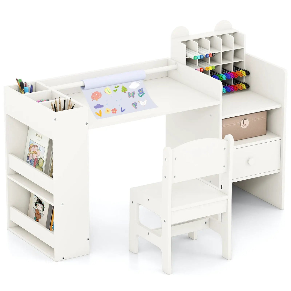 Kids Art Table and Chair Set with Detachable Paper Roll Holder and Cabinet, photo 5 of 16