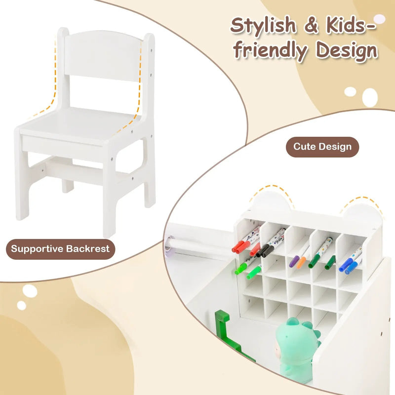Kids Art Table and Chair Set with Detachable Paper Roll Holder and Cabinet by DirectDeals