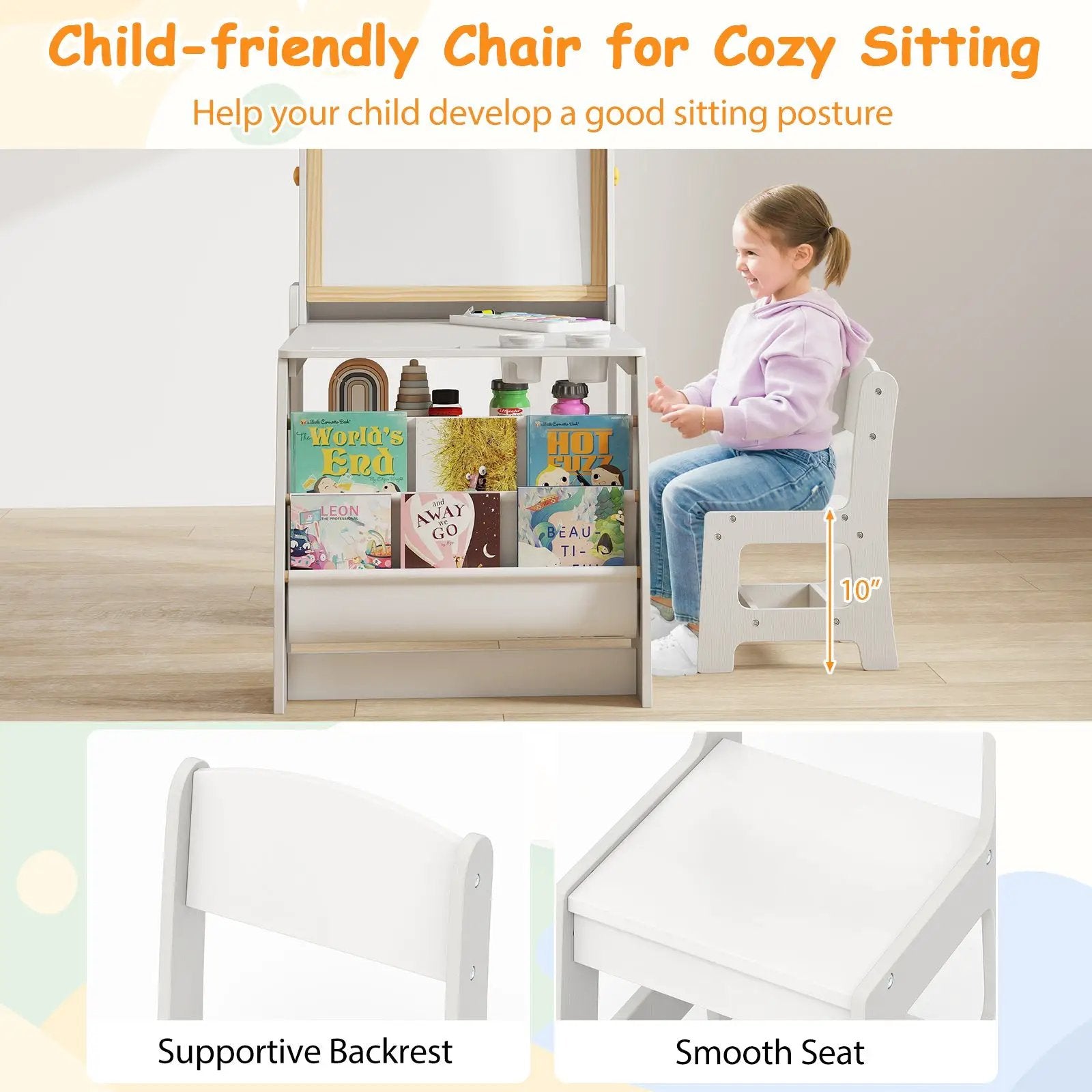 Kids Art Table and Chair Set with Easel and Chair for Drawing Reading by DirectDeals