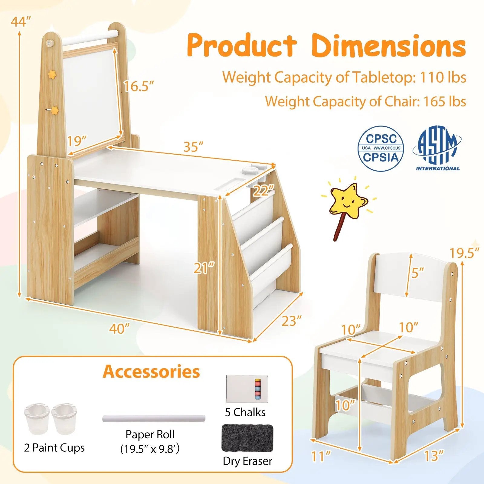 Kids Art Table and Chair Set with Easel and Chair for Drawing Reading by DirectDeals