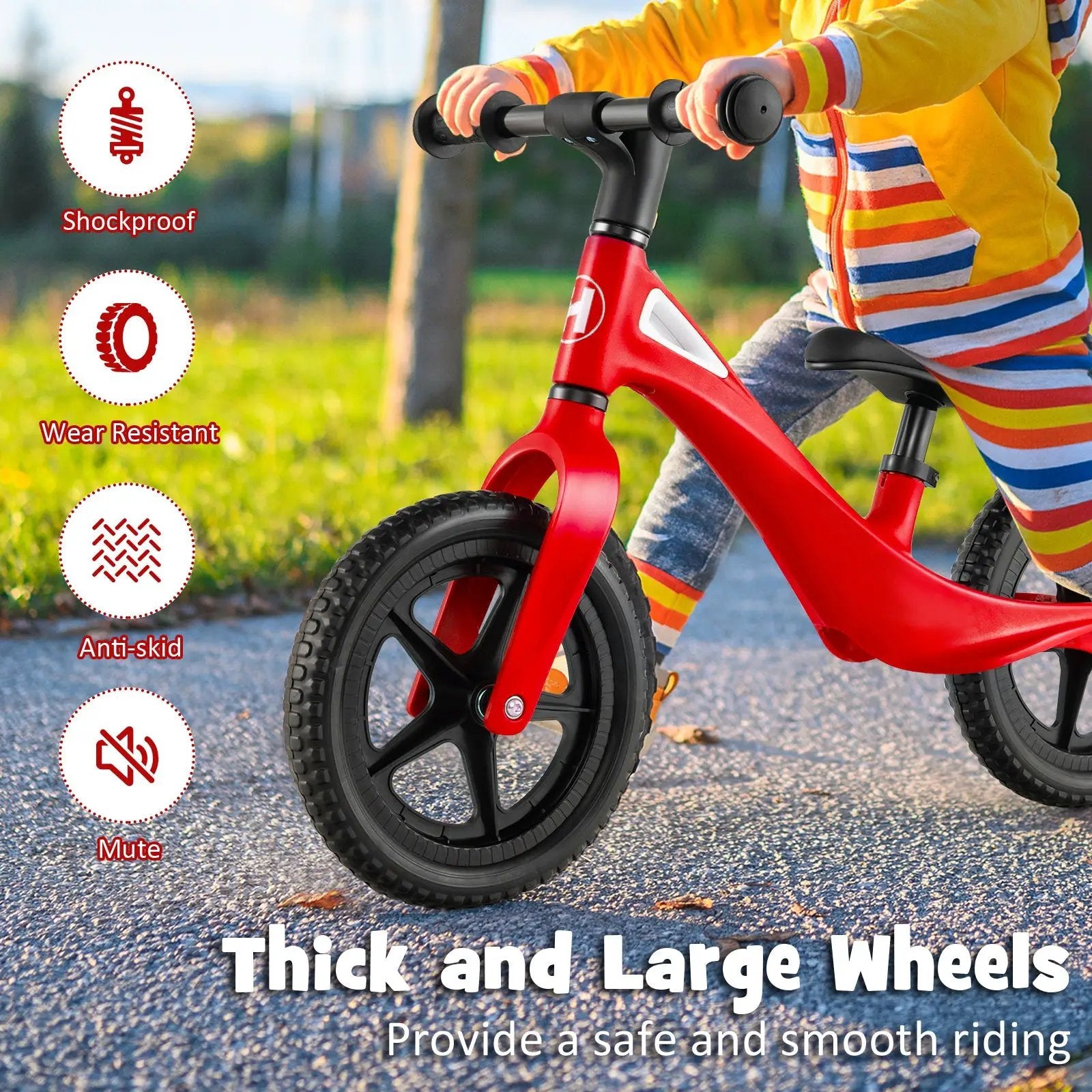Kids Balance Bike with Rotatable Handlebar and Adjustable Seat Height-Red by DirectDeals